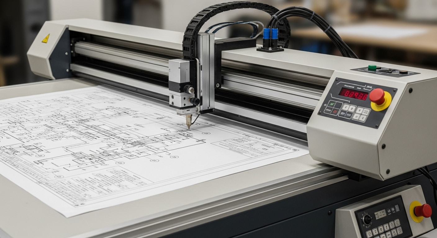 Plotter de grande formato em operação